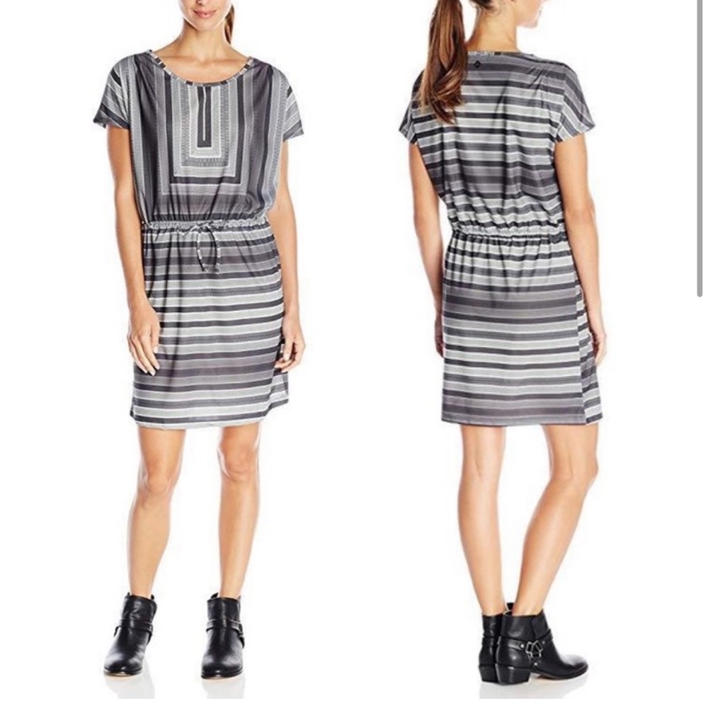 Prana Grey Black &White Recy Poly Lindy Matte Knit Jersey Dolman Sleeve Dress XL